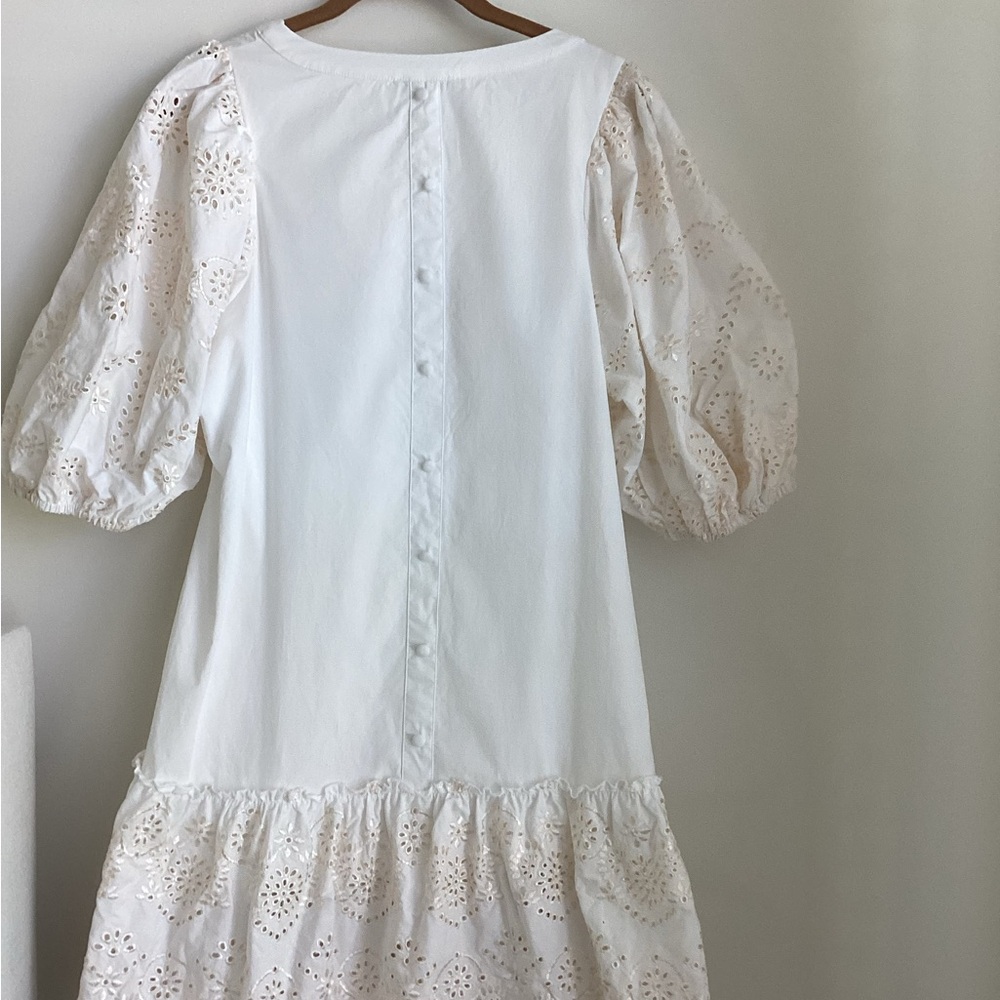 Moon River Dress Womens 
Medium Ivory Embroidered Eyelet Puff Sleeves Feminine - Picture 7 of 14
